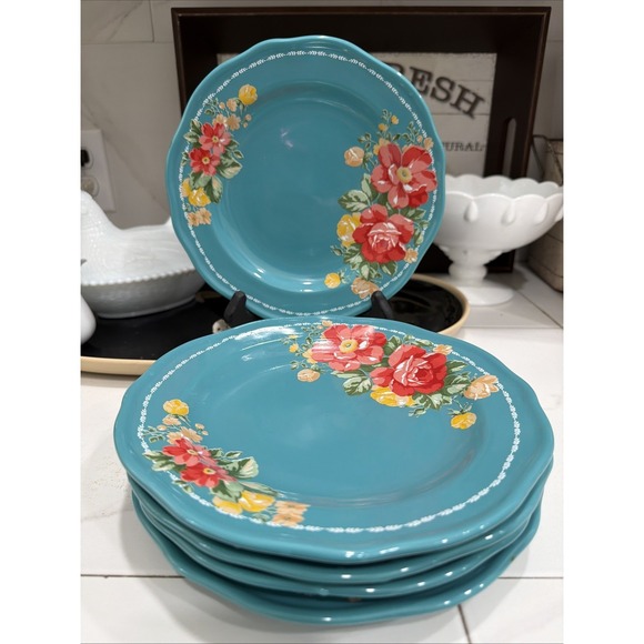 The Pioneer Woman Other - The Pioneer Woman Vintage Floral Teal Salad Plates 8.5" Set‎ of 5